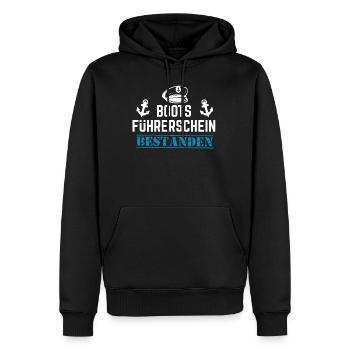 Bootsführerschein bestanden Spruch Kapitän Boot - Männer Premium Bio Hoodie - Schwarz - Vorne - Nico (187cm)