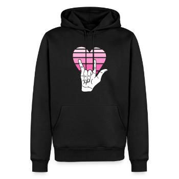 CHEMISES ASL Vêtements en langue des signes Love Be Kind - Sweat à capuche Premium bio Homme - noir - Devant - Nico (187cm)