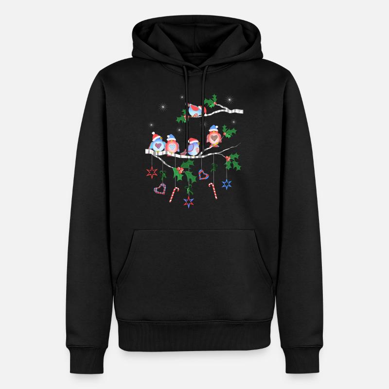 Oiseaux en hiver sur un oiseau de branche - Sweat à capuche Premium bio Homme - noir