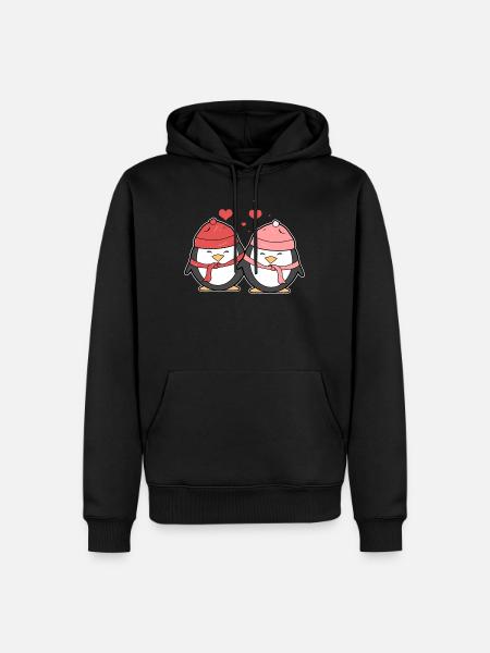 Pinguin Paar Liebe - Männer Premium Bio Hoodie - Schwarz