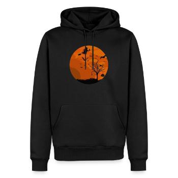 Halloween lune avec chauve-souris citrouille sorcière corbeau - Sweat à capuche Premium bio Homme - noir - Devant - Nico (187cm)