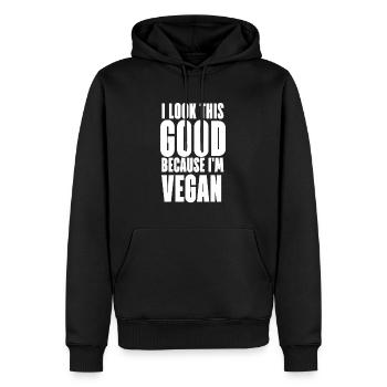 I LOOK THIS GOOD BECAUSE I'M VEGAN Vegan - Men’s Premium Organic Hoodie - black - Front - Nico (187cm)