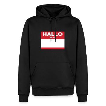 Hallo ich bin ... Namenschild zum beschriften - Männer Premium Bio Hoodie - Schwarz - Vorne - Nico (187cm)