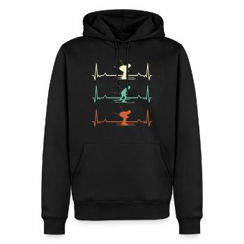 Skifahren, Skifahrer Herzschlag EKG Puls - Männer Premium Bio Hoodie - Schwarz - Vorne - Nico (187cm)