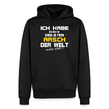 Ich habe den geilsten Arsch der Welt meinen Mann - Männer Premium Bio Hoodie - Schwarz - Vorne - Nico (187cm)
