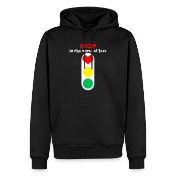 Stop feu de l’amour - Sweat à capuche Premium bio Homme - noir - Devant - Nico (187cm)