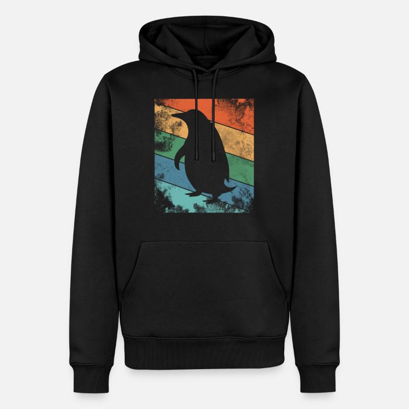 Retro Pinguin Bunt - Männer Premium Bio Hoodie - Schwarz
