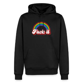 Fuck it scheiss drauf retro groovy regenbogen - Männer Premium Bio Hoodie - Schwarz - Vorne - Nico (187cm)