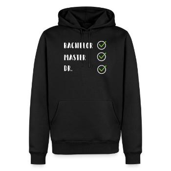 FUNNY Bachelor Master Doctorate Degree Dr Phd Gift - Men’s Premium Organic Hoodie - black - Front - Nico (187cm)