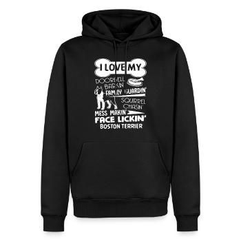 Boston Terrier J'aime ma sonnette Barkin ' - Sweat à capuche Premium bio Homme - noir - Devant - Nico (187cm)