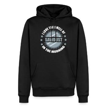 Sciure de bois dans la matinée Menuiserie Woodw - Sweat à capuche Premium bio Homme - noir - Devant - Nico (187cm)