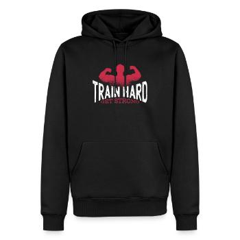 GYM fitness - Männer Premium Bio Hoodie - Schwarz - Vorne - Nico (187cm)
