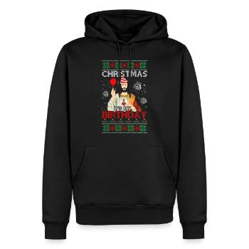 Anniversaire de chandail de Noël laid - Sweat à capuche Premium bio Homme - noir - Devant - Nico (187cm)