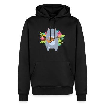 Chat Enfants Jouant Joueur Ukulélé Musicien Hawaïen - Sweat à capuche Premium bio Homme - noir - Devant - Nico (187cm)