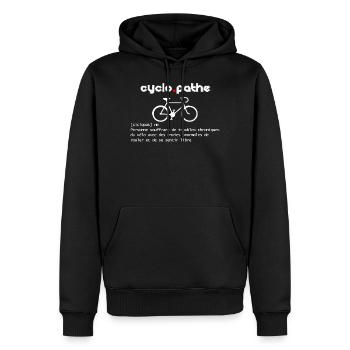 Cyclopathe - cadeau velo définition blanc - Sweat à capuche Premium bio Homme - noir - Devant - Nico (187cm)