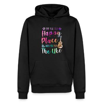 Chaque endroit est un endroit heureux Joueur de ukulélé Hawaii - Sweat à capuche Premium bio Homme - noir - Devant - Nico (187cm)