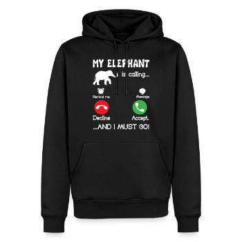 Elefant Mein Elefant ruft - Männer Premium Bio Hoodie - Schwarz - Vorne - Nico (187cm)