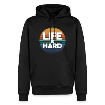 La vie est dure - Sweat à capuche Premium bio Homme - noir - Devant - Nico (187cm)