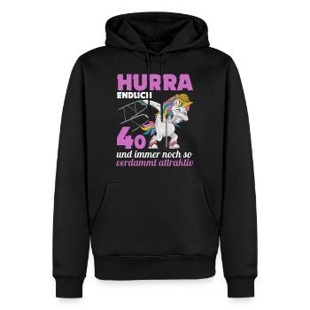 40. Geburtstag 40 Jahre Einhorn mit Rollator Stock - Männer Premium Bio Hoodie - Schwarz - Vorne - Nico (187cm)