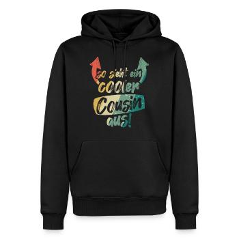 So sieht ein Cooler Cousin aus Vintage Retro - Männer Premium Bio Hoodie - Schwarz - Vorne - Nico (187cm)