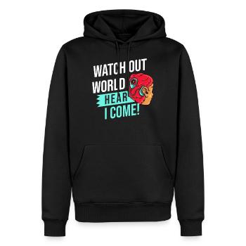 Implant cochléaire Sourd Sourd Surdité - Sweat à capuche Premium bio Homme - noir - Devant - Nico (187cm)