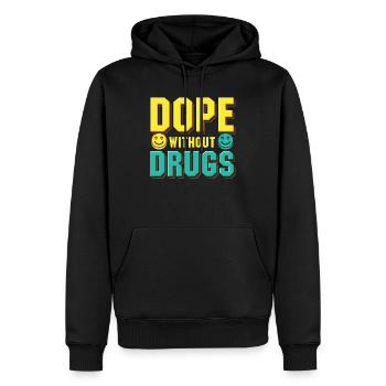 Anti-Drogues Sans Médicaments Bord Droit - Sweat à capuche Premium bio Homme - noir - Devant - Nico (187cm)
