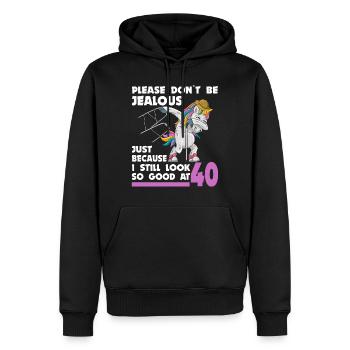 40th birthday 40 years unicorn with rollator stick - Men’s Premium Organic Hoodie - black - Front - Nico (187cm)