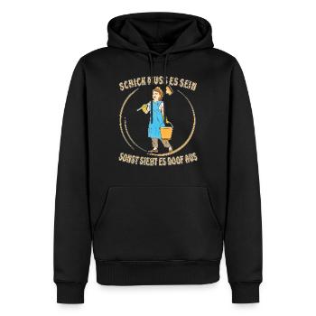 FRAU PUTZEN SCHICK MUSS ES SEIN - Männer Premium Bio Hoodie - Schwarz - Vorne - Nico (187cm)
