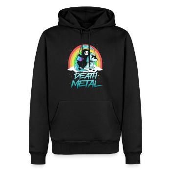 Death Metal Einhorn mit Tod als Reiter Regenbogen - Männer Premium Bio Hoodie - Schwarz - Vorne - Nico (187cm)