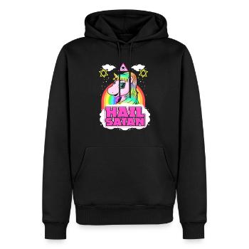 Hail Satan Unicorn - Death Metal Rainbow Design - Sweat à capuche Premium bio Homme - noir - Devant - Nico (187cm)