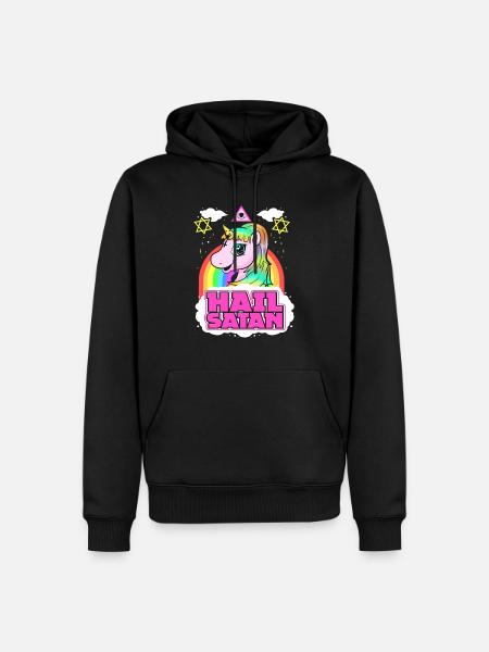 Hail Satan Unicorn - Death Metal Rainbow Design - Men’s Premium Organic Hoodie - black