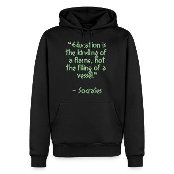 Citation de Socrate - L'éducation est le | sagesse - Sweat à capuche Premium bio Homme - noir - Devant - Nico (187cm)