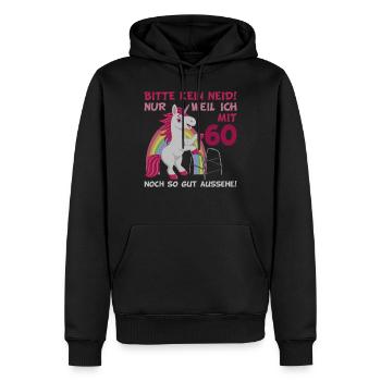 60. Geburtstag 60 Jahre Einhorn mit Rollator Stock - Männer Premium Bio Hoodie - Schwarz - Vorne - Nico (187cm)