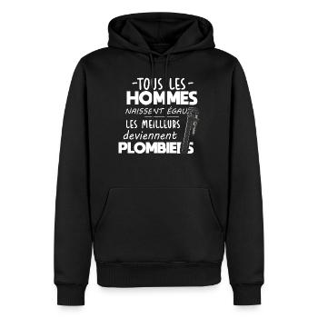 Plombier - Plomberie - Cadeau - Tuyaux - Homme - Sweat à capuche Premium bio Homme - noir - Devant - Nico (187cm)