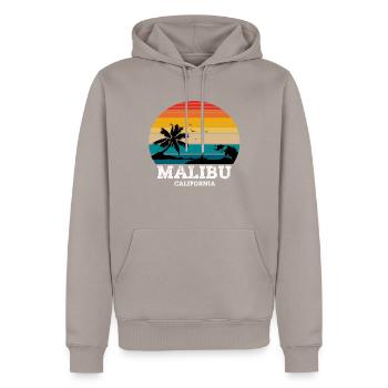 MALIBU CALIFORNIA - Männer Premium Bio Hoodie - Taupe - Vorne - Nico (187cm)