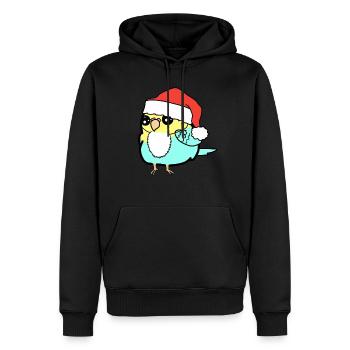 Père Noël Budgie Christmas - Sweat à capuche Premium bio Homme - noir - Devant - Nico (187cm)