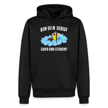 BIN VON BERUF SOHN UND STUDENT MANN AUF WOLKE - Männer Premium Bio Hoodie - Schwarz - Vorne - Nico (187cm)