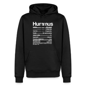 HUMMUS NÄHRWERTE - Männer Premium Bio Hoodie - Schwarz - Vorne - Nico (187cm)