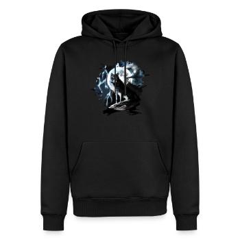 Le loup est assis en train de hurler à la pleine lune la nuit - Sweat à capuche Premium bio Homme - noir - Devant - Nico (187cm)