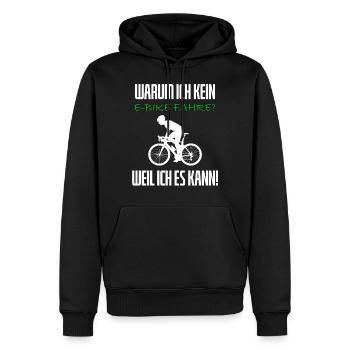 Warum ich kein E-Bike fahre - Rennradfahrer - Männer Premium Bio Hoodie - Schwarz - Vorne - Nico (187cm)