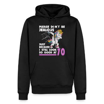 70th birthday 70 years unicorn with rollator stick - Men’s Premium Organic Hoodie - black - Front - Nico (187cm)
