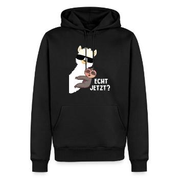 Alpaka Echt Jetzt Motiv - Alpaka Lama Farmer - Männer Premium Bio Hoodie - Schwarz - Vorne - Nico (187cm)