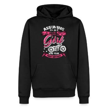 Moto fille biker femme sport automobile chopper - Sweat à capuche Premium bio Homme - noir - Devant - Nico (187cm)