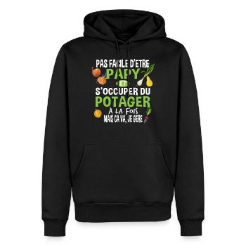 Papy potager jardinage Cadeau grand-père jardinier - Sweat à capuche Premium bio Homme - noir - Devant - Nico (187cm)