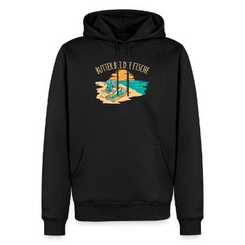 Butter bei die Fische Plattdeutsch Spruch - Männer Premium Bio Hoodie - Schwarz - Vorne - Nico (187cm)
