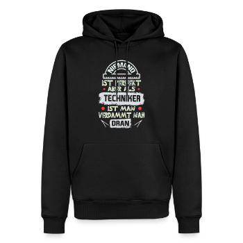 Techniker spruch - Männer Premium Bio Hoodie - Schwarz - Vorne - Nico (187cm)