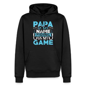 Papa iy my name fishing is my Game - Männer Premium Bio Hoodie - Schwarz - Vorne - Nico (187cm)