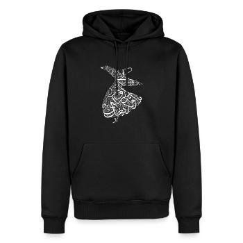 Calligraphie arabe Derviches Dervis Mevlana - Sweat à capuche Premium bio Homme - noir - Devant - Nico (187cm)