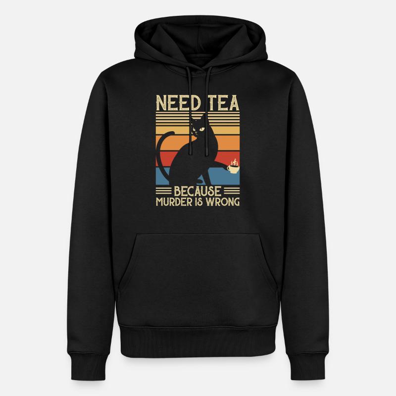 Need Tea Murder Cat - Männer Premium Bio Hoodie - Schwarz