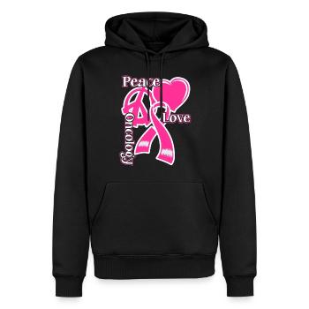 Infirmière en oncologie Peace Love Infirmière en oncologie - Sweat à capuche Premium bio Homme - noir - Devant - Nico (187cm)